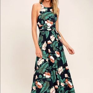 TEMPTATION ISLAND NAVY FLORAL PRINT MAXI DRESS